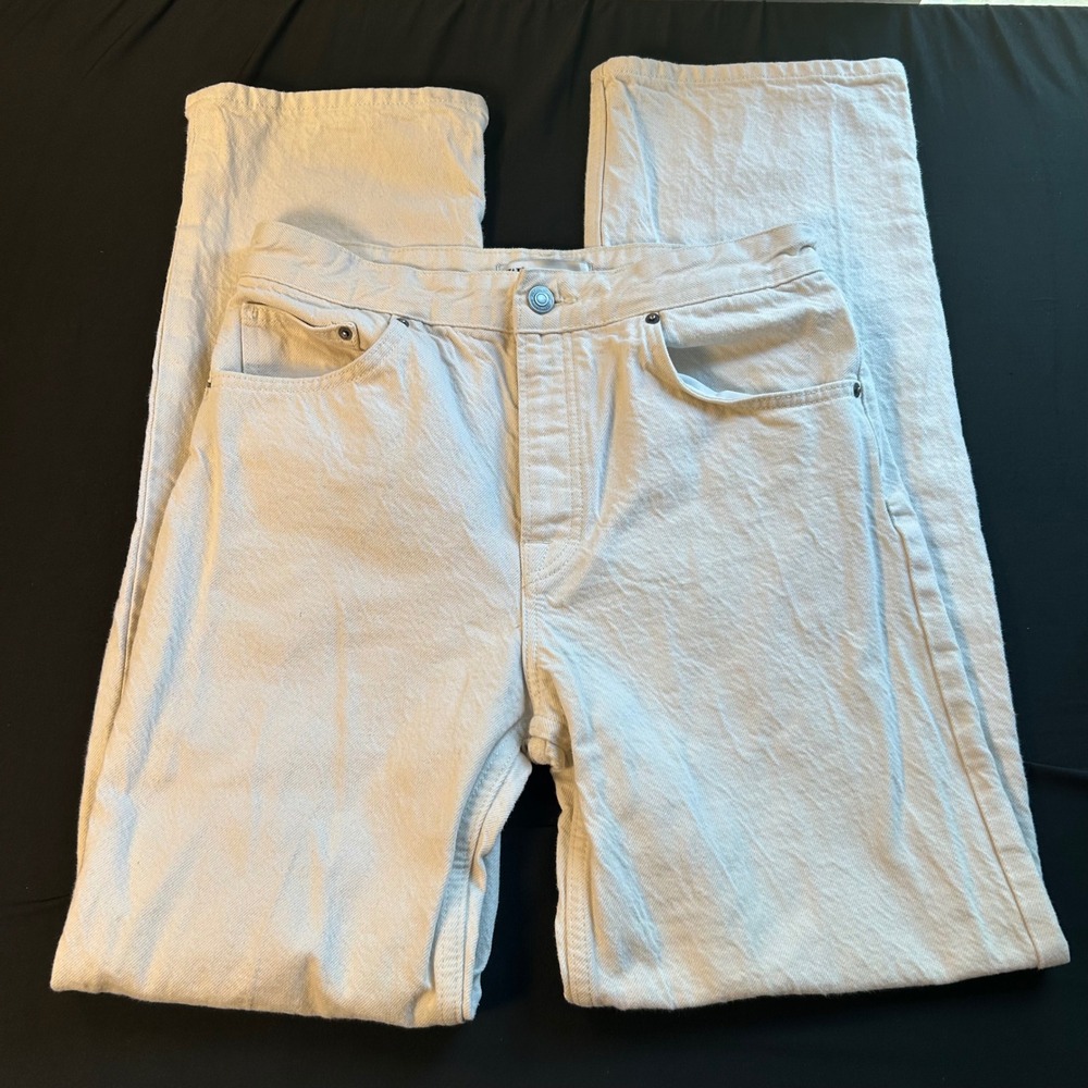 Zara Women's 6 straight leg mid high-rise cream denim jeans western cowgirl